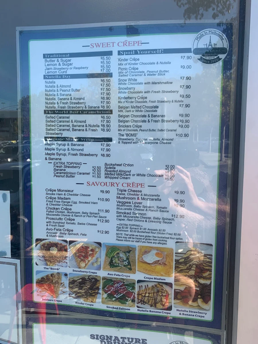 Menu, Glenferrie Crêpe Cafe