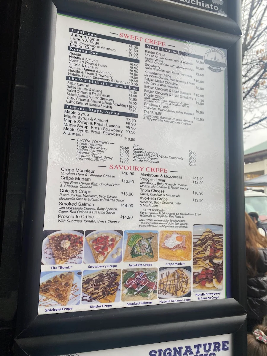 Menu, Glenferrie Crêpe Cafe