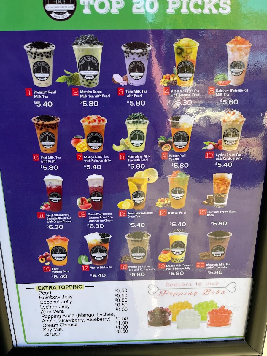 Menu, Glenferrie Crêpe Cafe