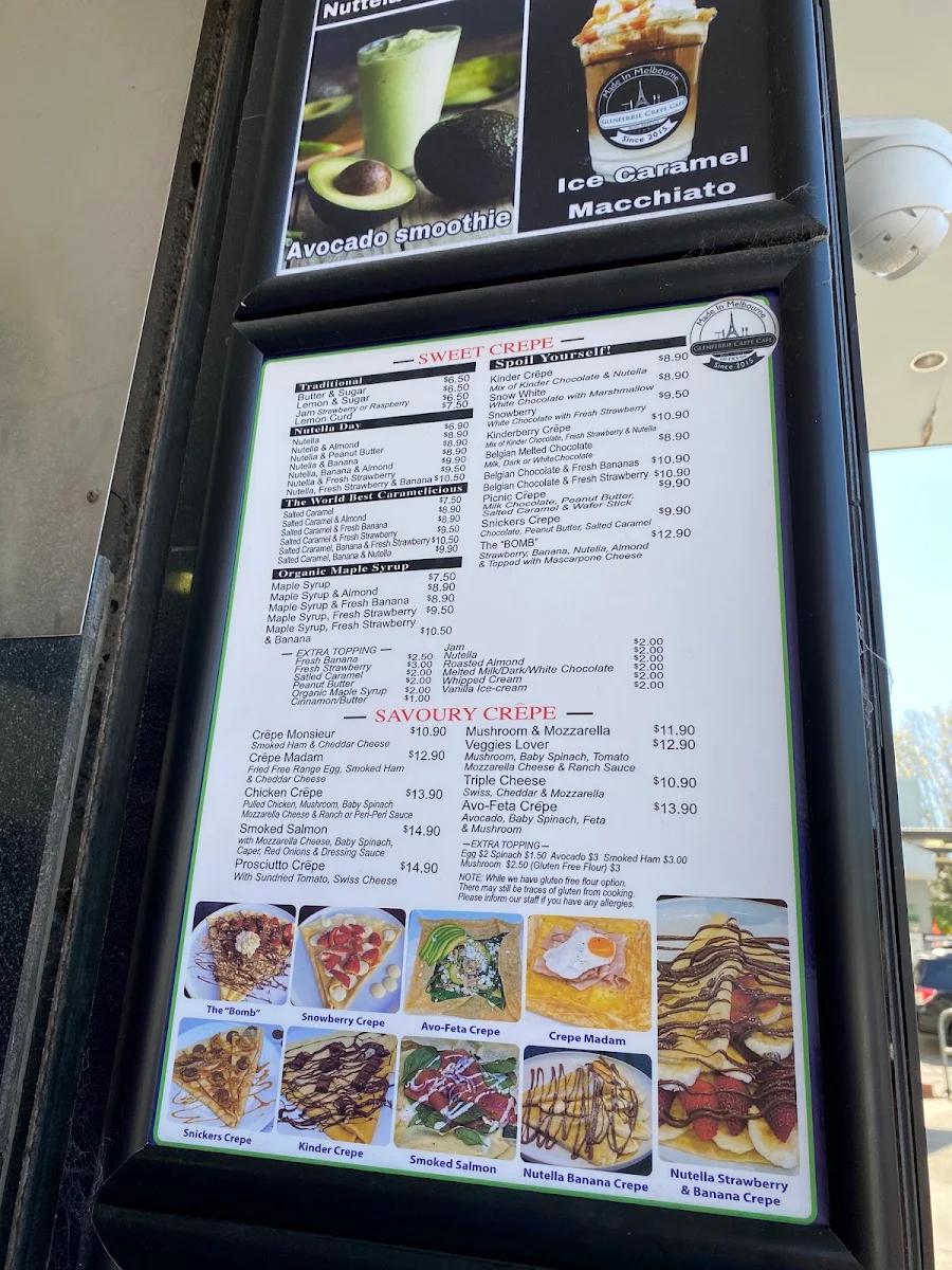 Menu, Glenferrie Crêpe Cafe