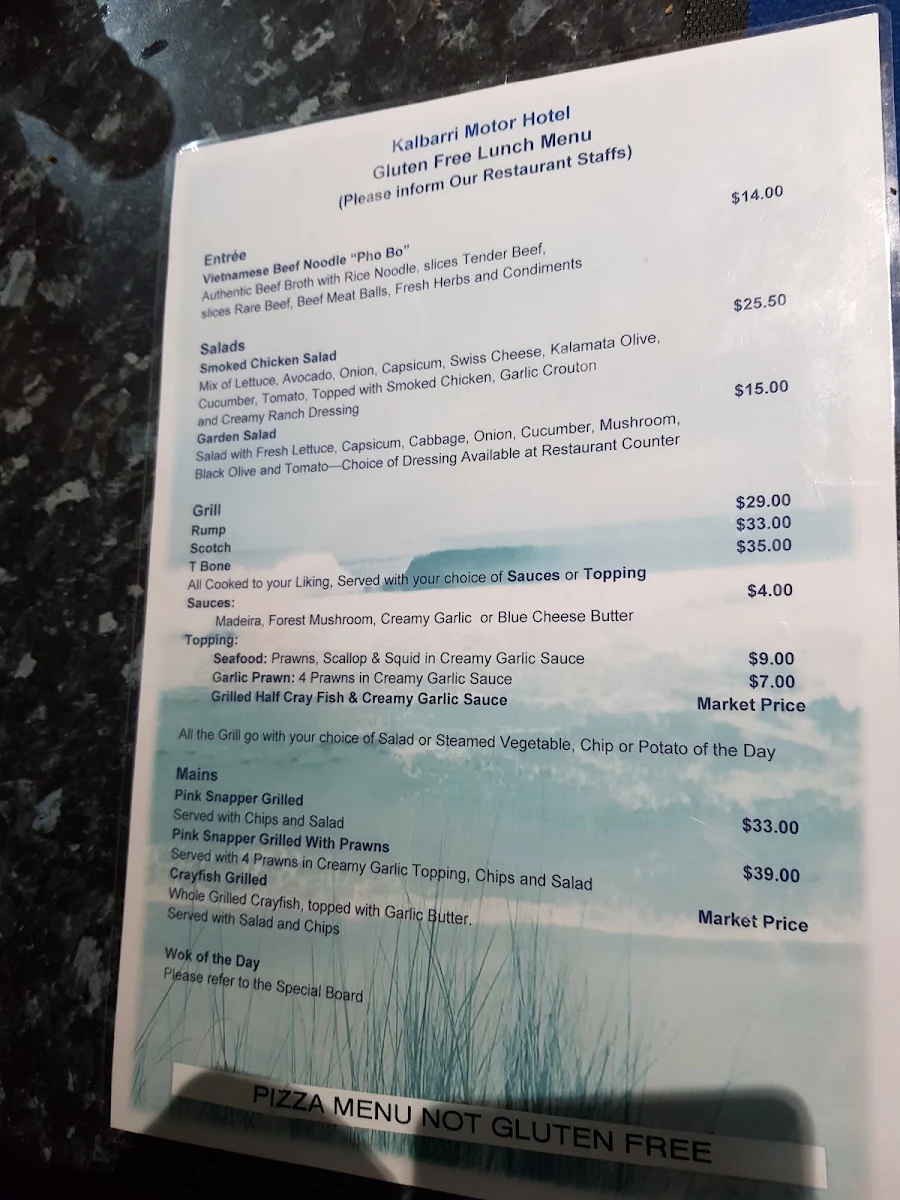 Menu, Kalbarri Motor Hotel