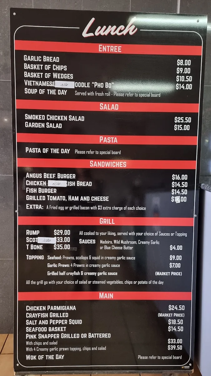 Menu, Kalbarri Motor Hotel