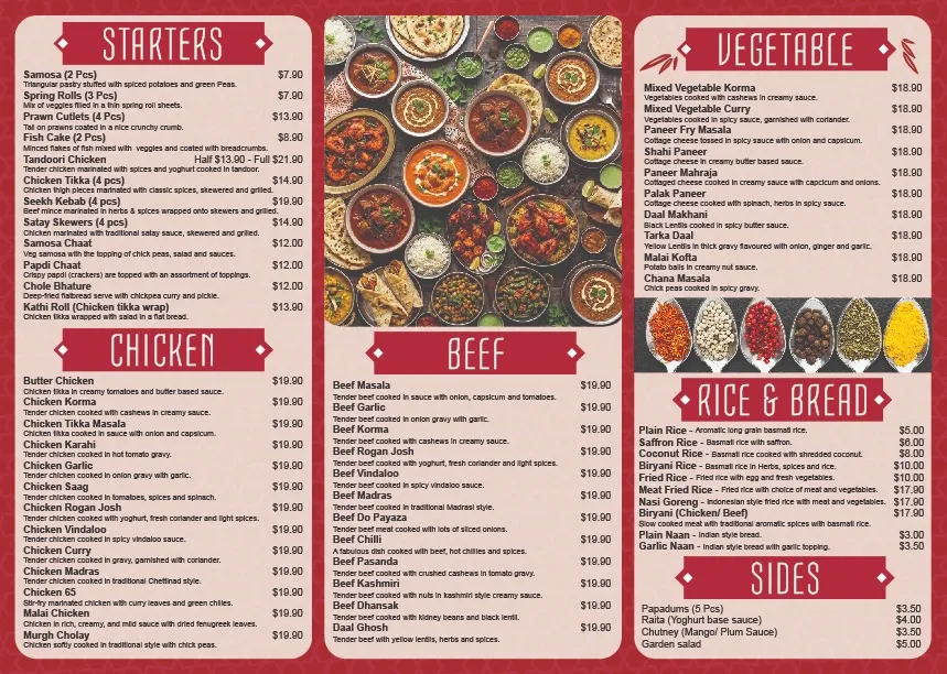 Menu, Wok n Tandoor