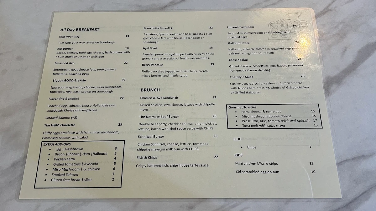 Menu, Village Vibes Greenwich cafe