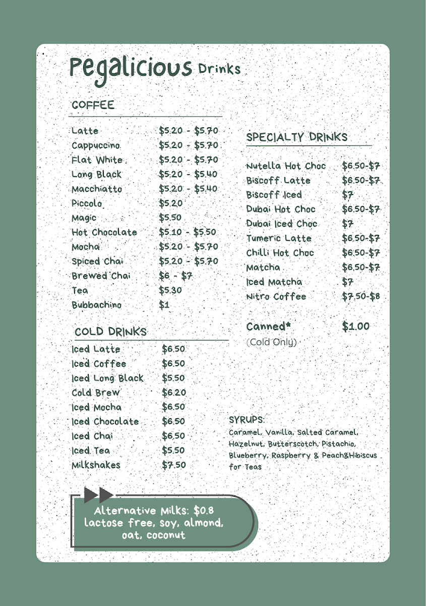 Menu, PEGGYS CAFE