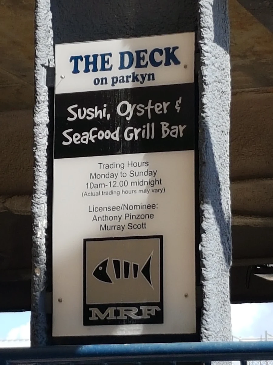 Menu, The Deck on Parkyn