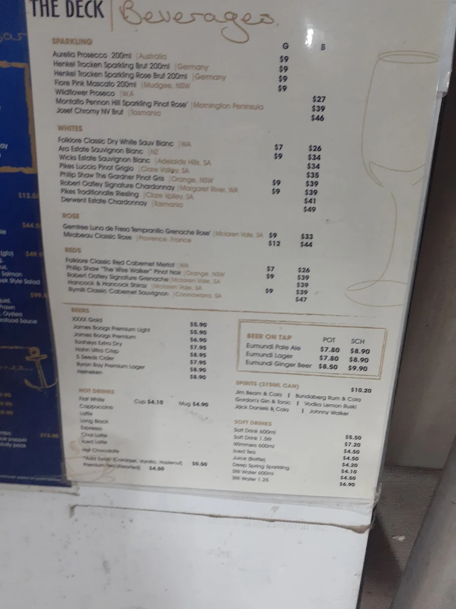 Menu, The Deck on Parkyn