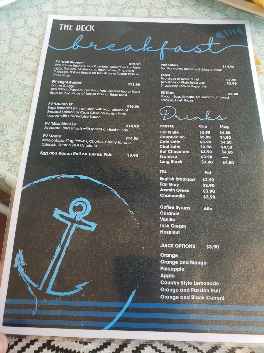Menu, The Deck on Parkyn