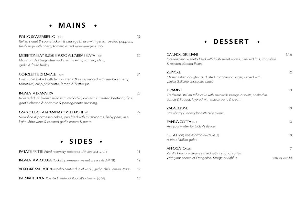 Menu, L'Artigiano Ivanhoe