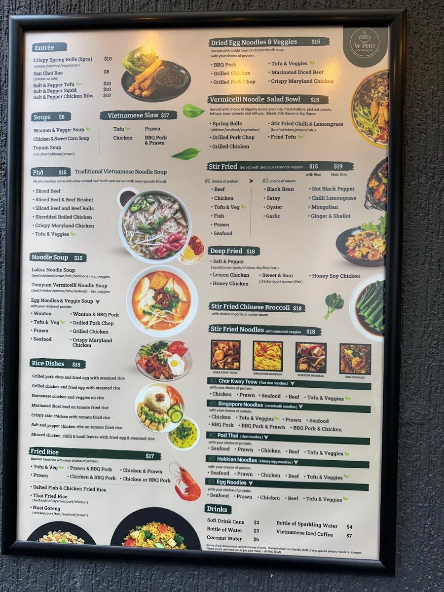 Menu, W Pho Vietnamese