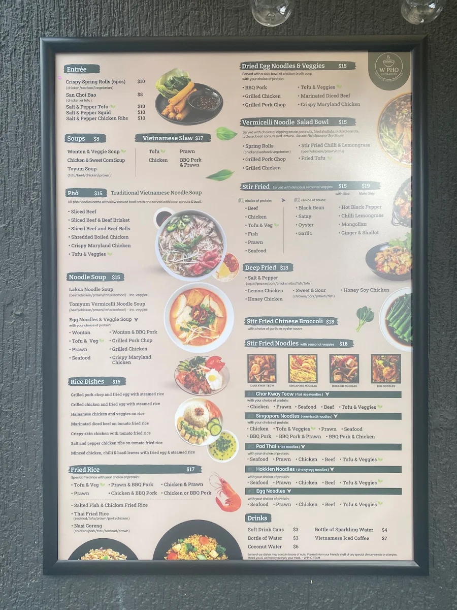 Menu, W Pho Vietnamese