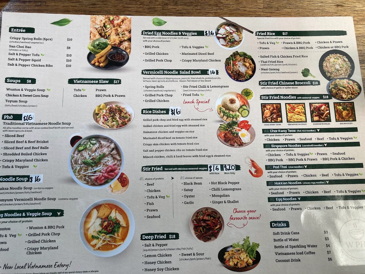 Menu, W Pho Vietnamese