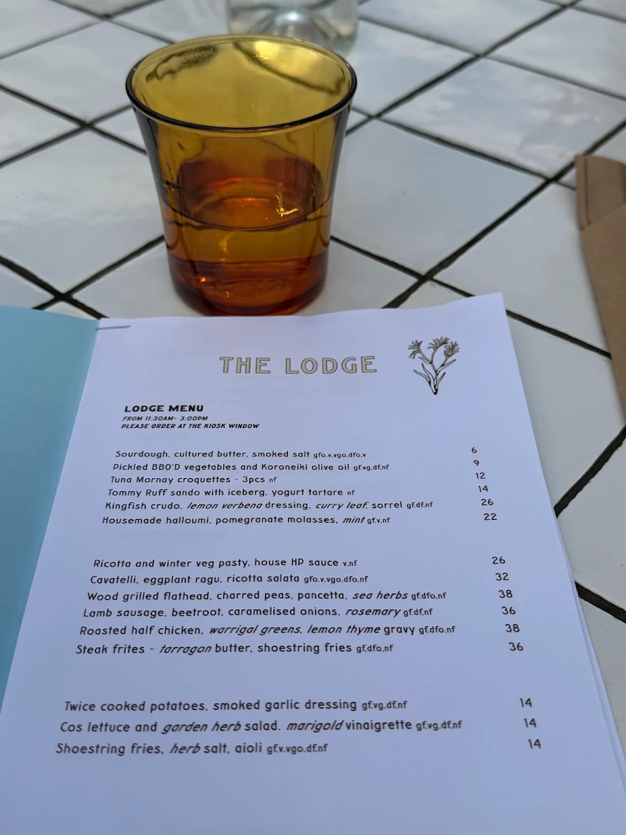 Menu, Botanic Lodge