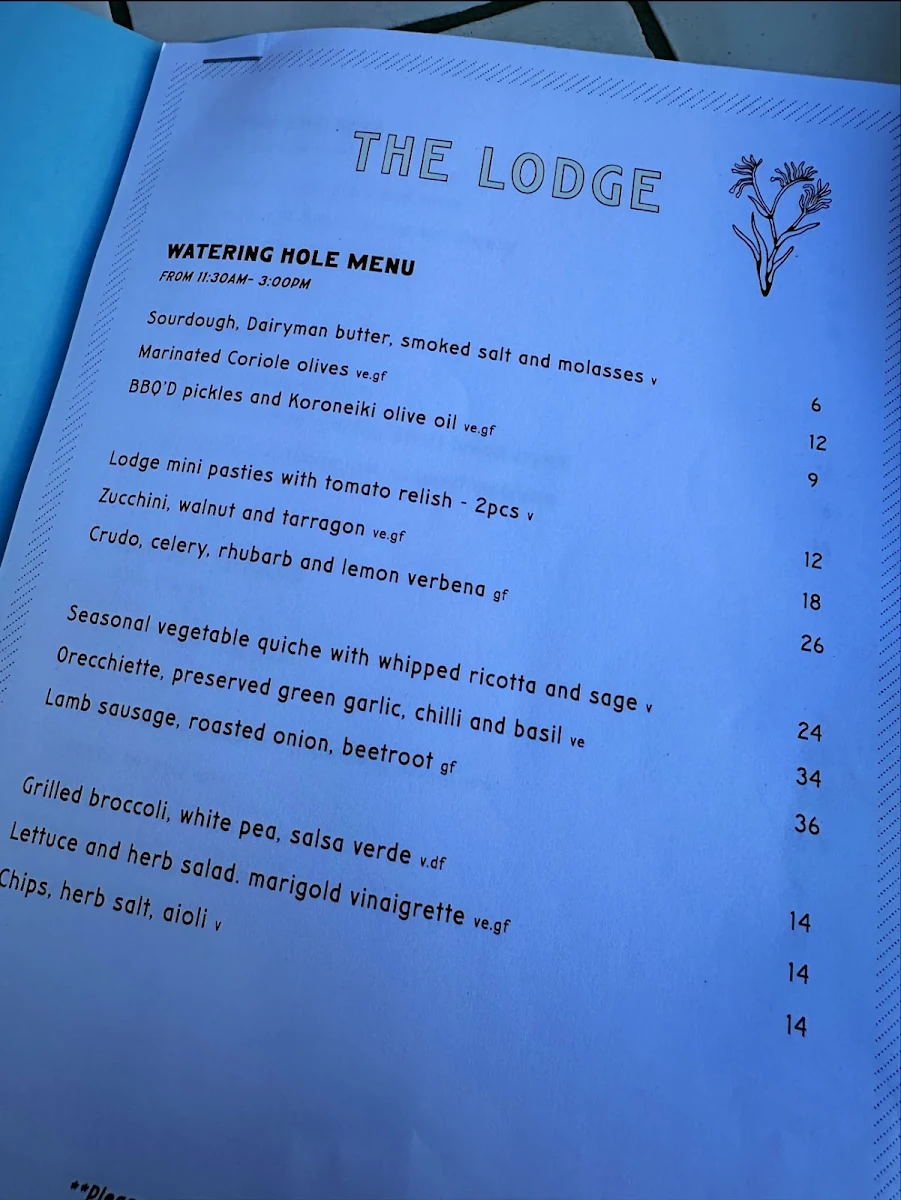 Menu, Botanic Lodge
