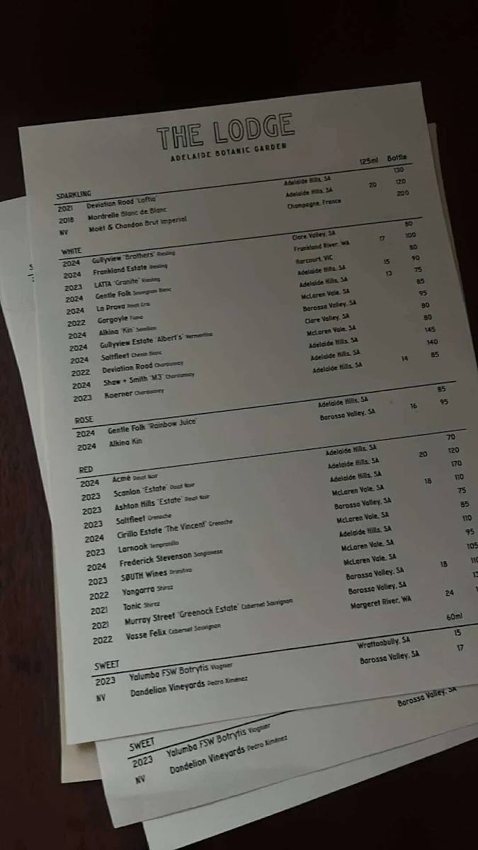 Menu, Botanic Lodge