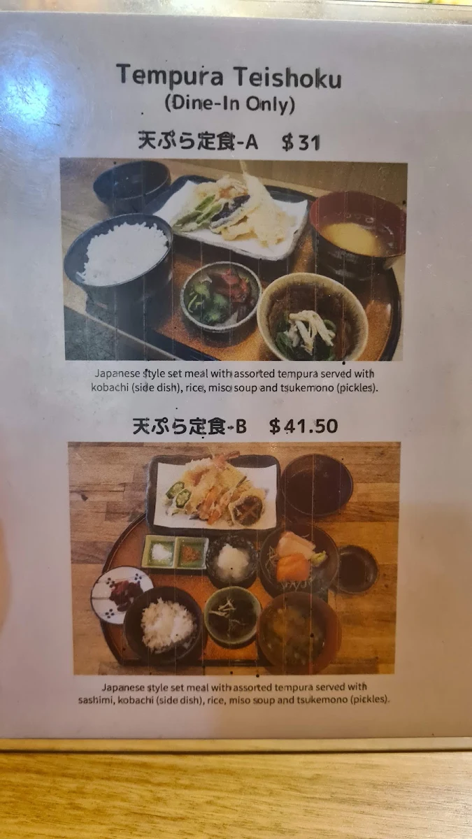 Menu, Yuki Tei Japanese Tempura Bar & Takeaway