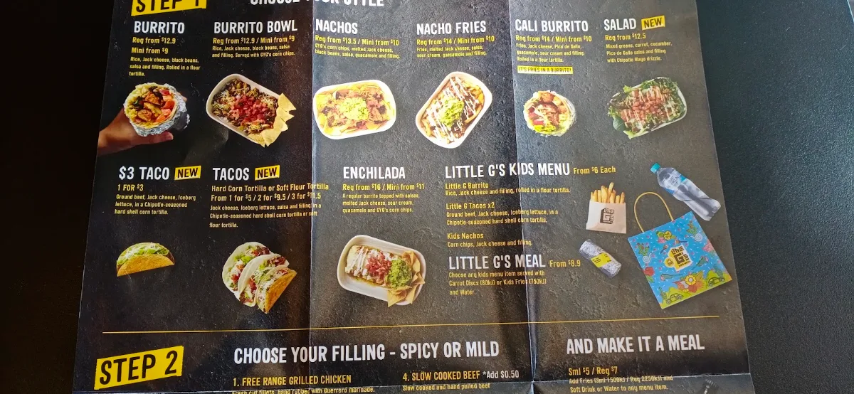 Menu, Guzman y Gomez - Westfield Carousel