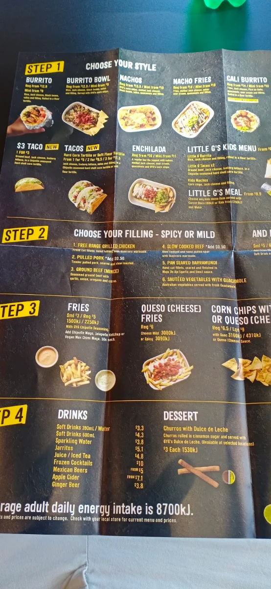 Menu, Guzman y Gomez - Westfield Carousel