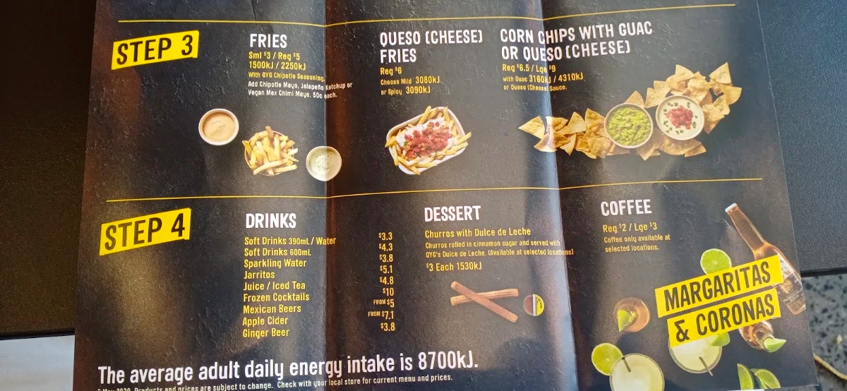 Menu, Guzman y Gomez - Westfield Carousel