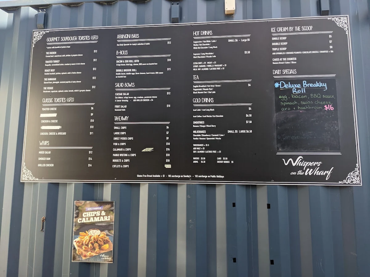 Menu, Whispers on the Wharf
