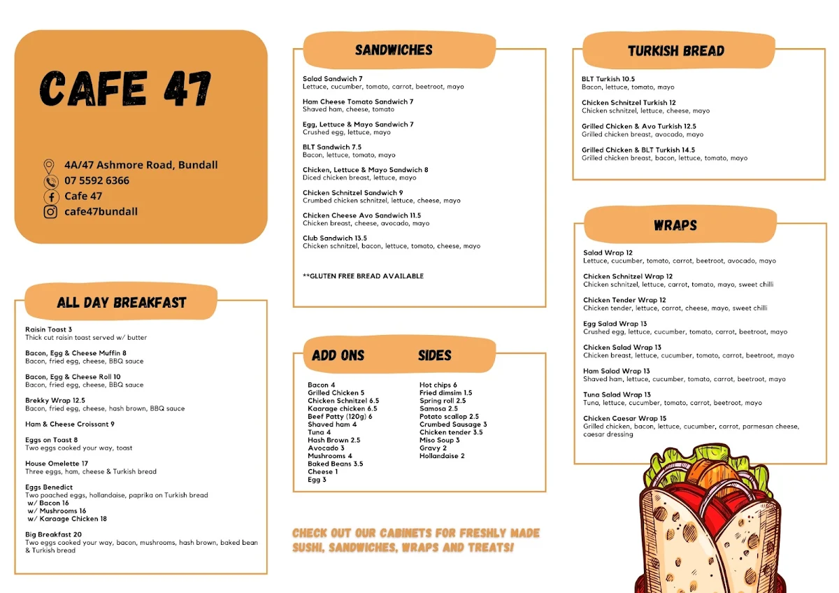 Menu, Cafe 47