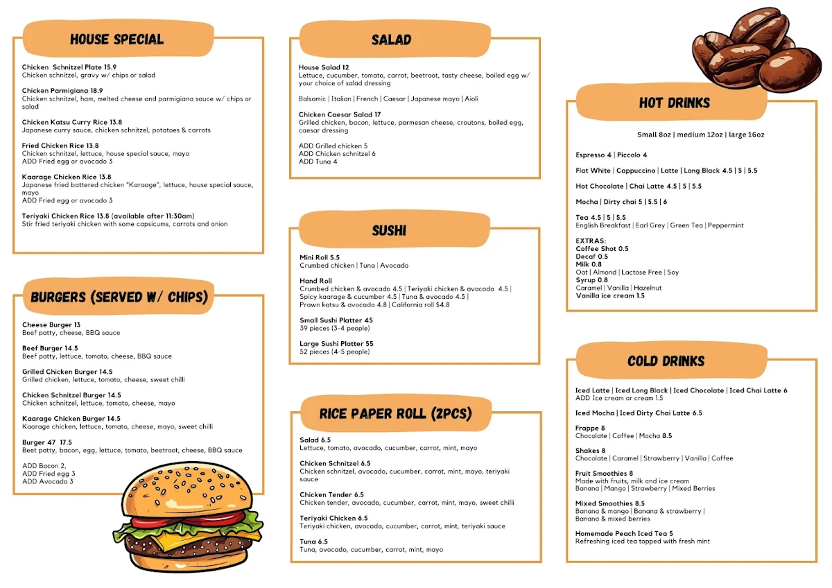 Menu, Cafe 47