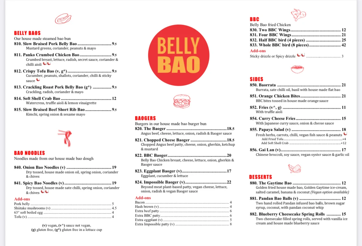 Menu, Belly Bao