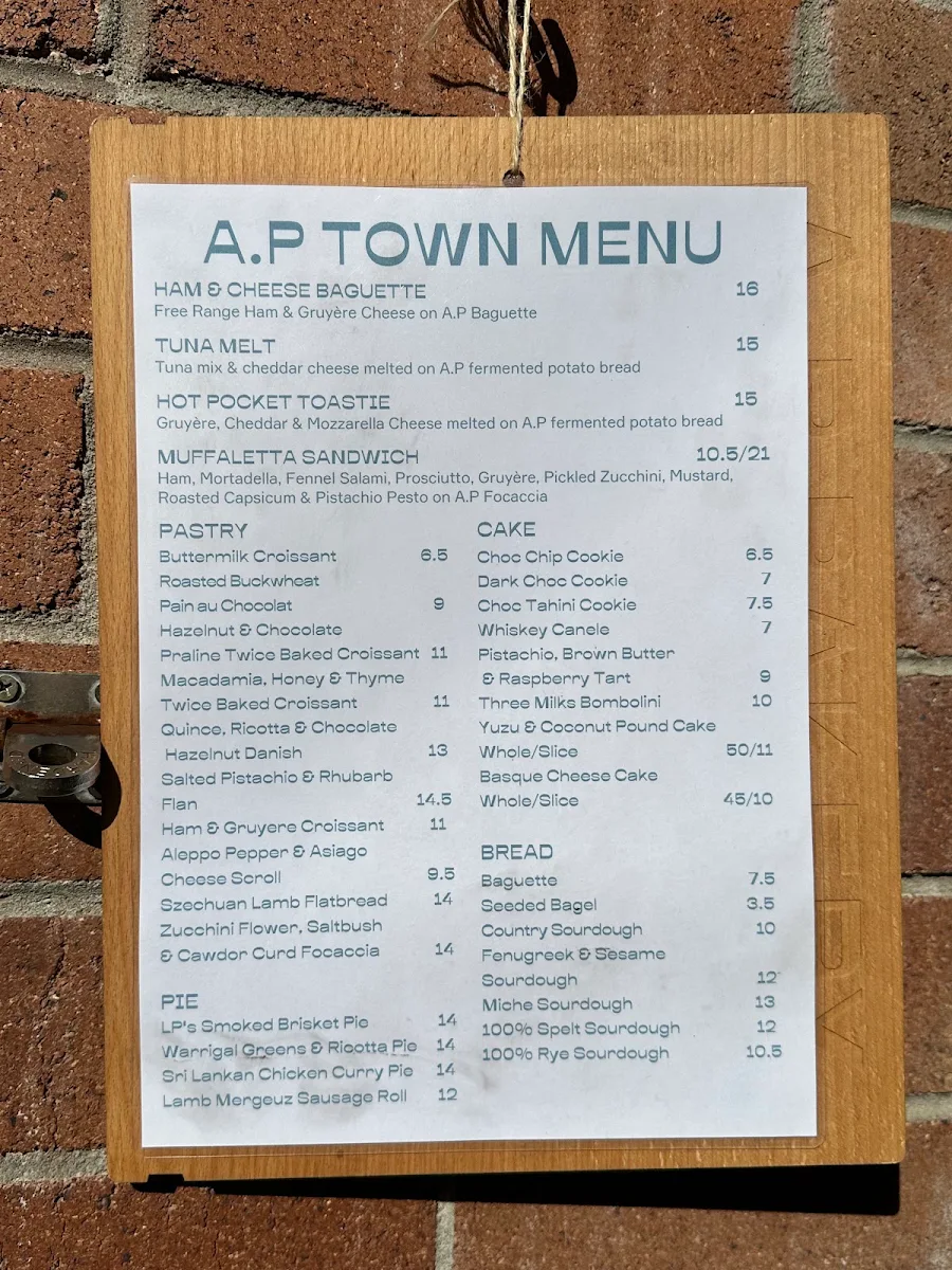 Menu, A.P Town (A.P Bakery)