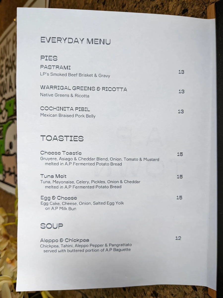 Menu, A.P Town (A.P Bakery)