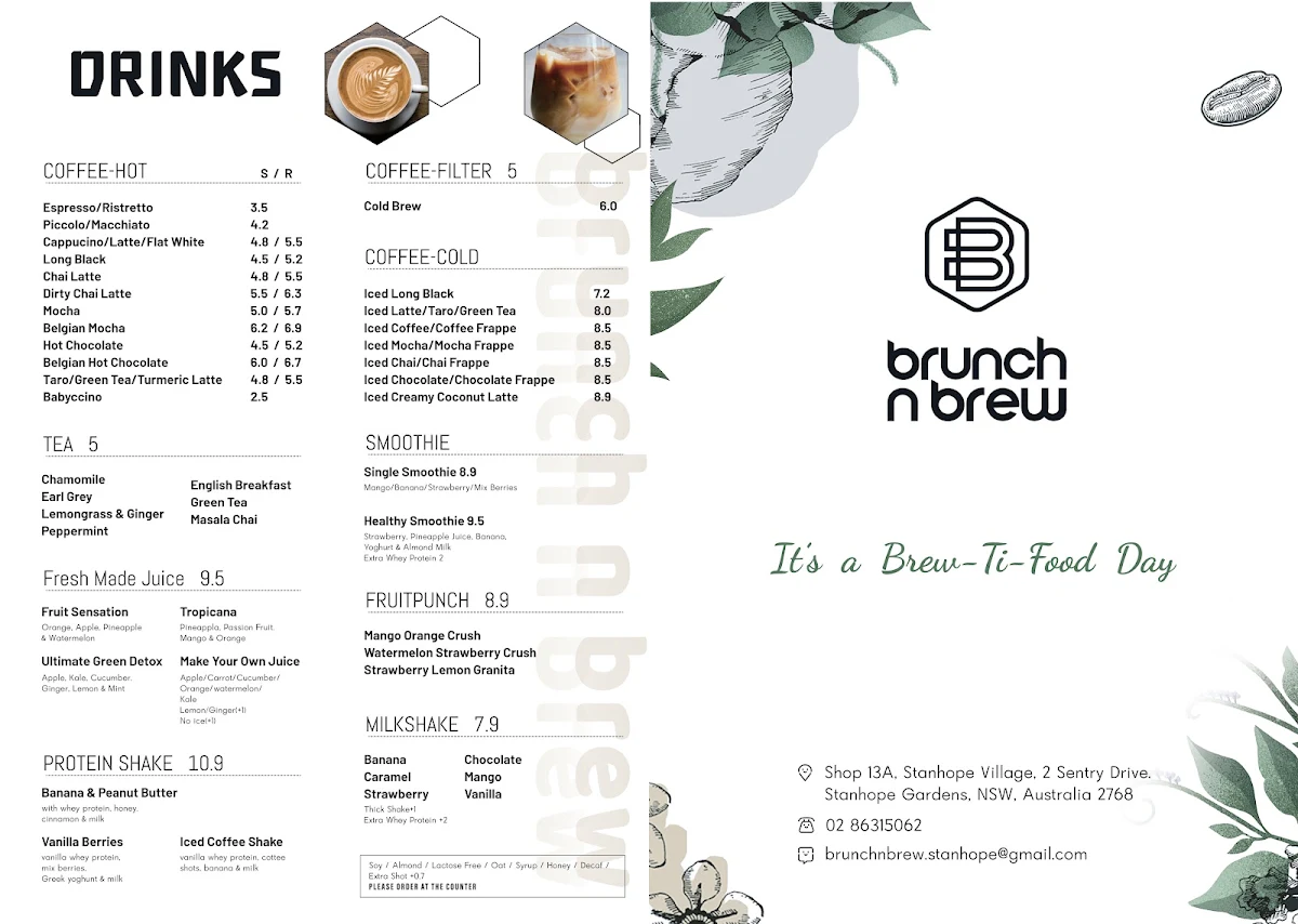 Menu, Brunch N Brew