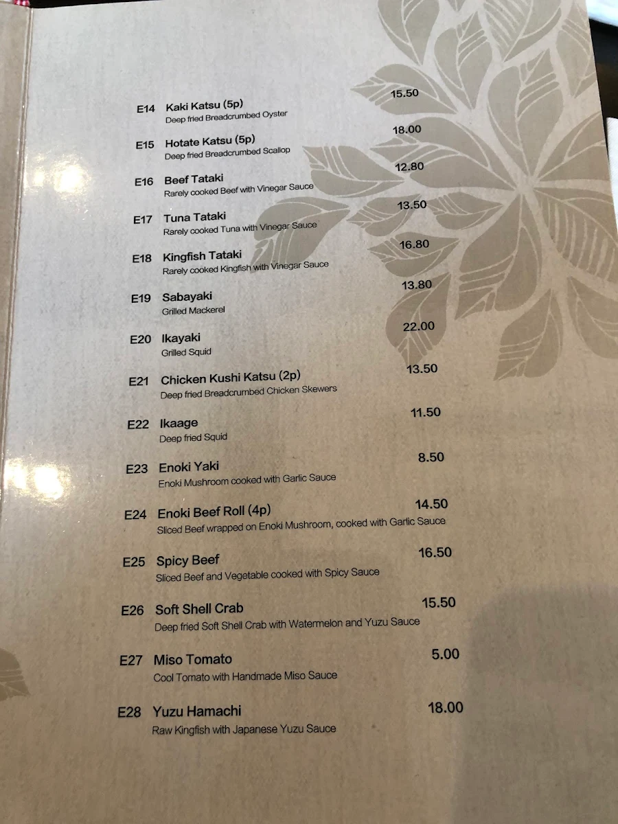 Menu, Sumeshiya Japanese Restaurant