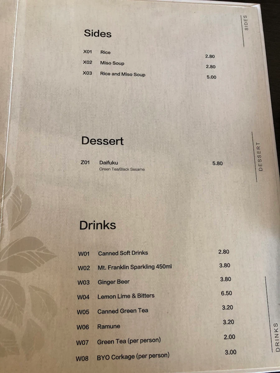 Menu, Sumeshiya Japanese Restaurant
