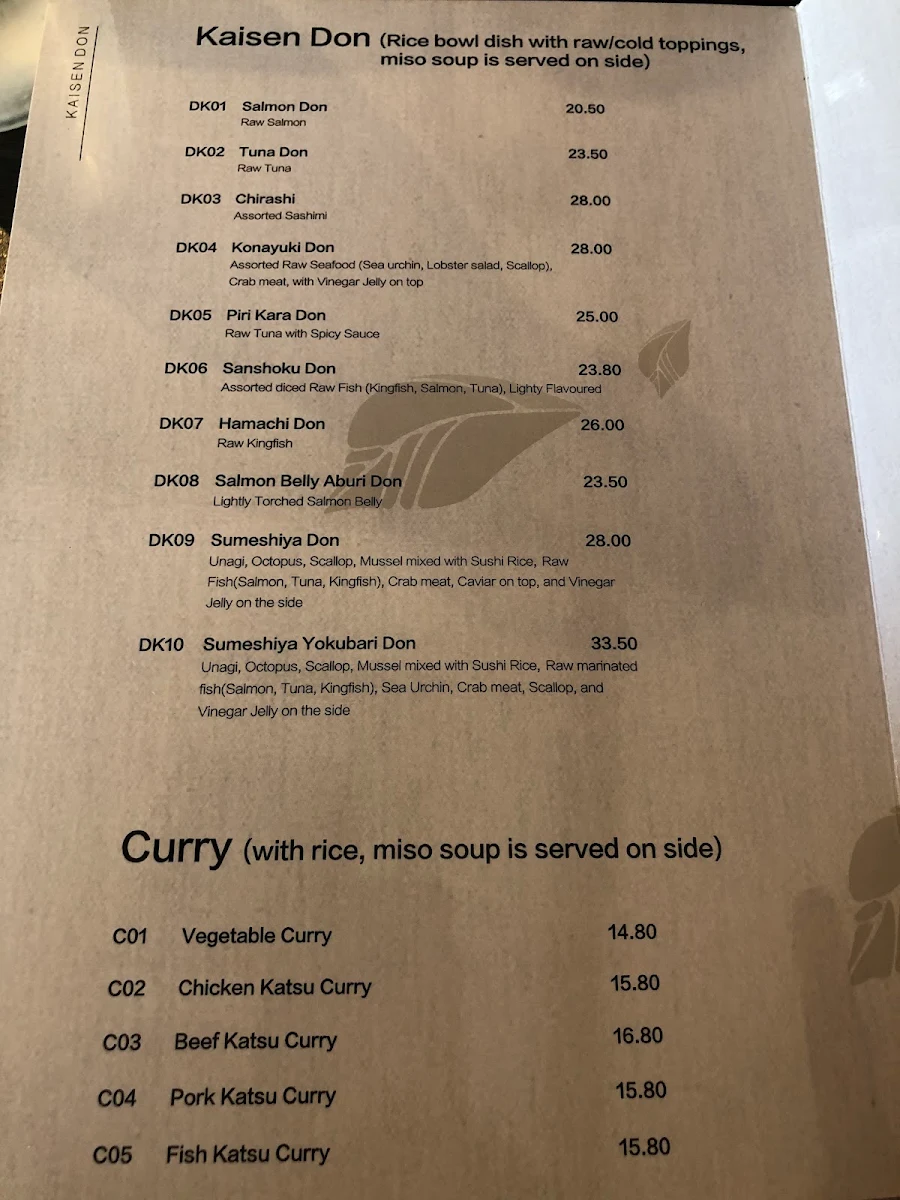 Menu, Sumeshiya Japanese Restaurant