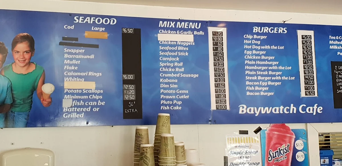 Menu, Baywatch Cafe