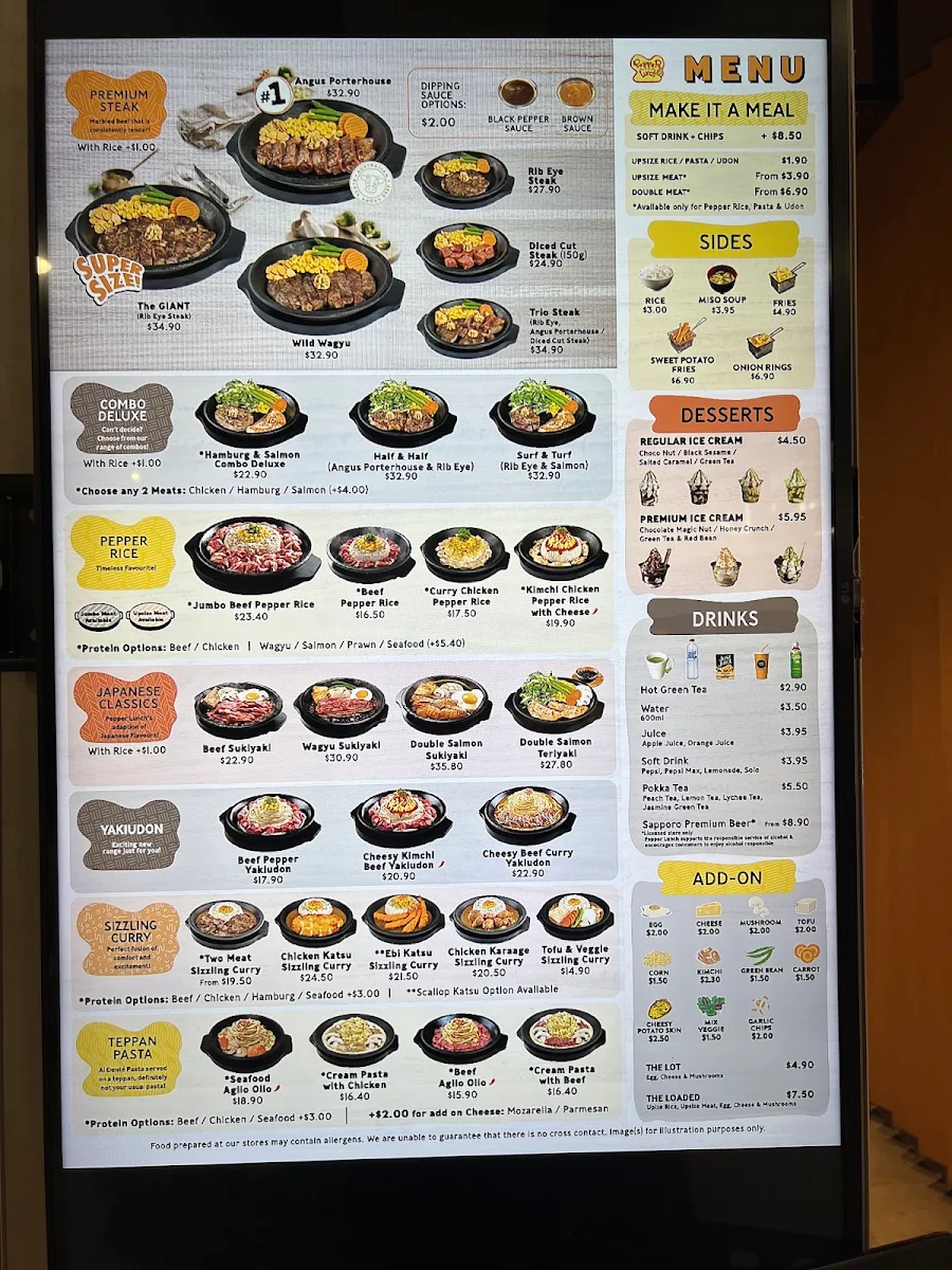 Menu, Pepper Lunch Doncaster