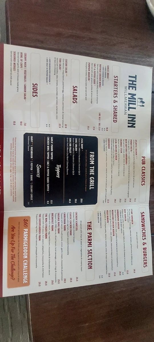 Menu, The Mill Inn