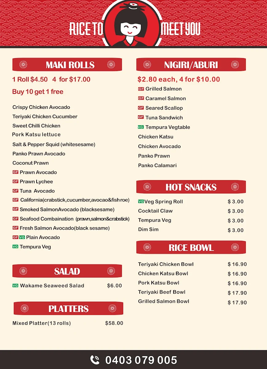 Menu, Rice to Meet You