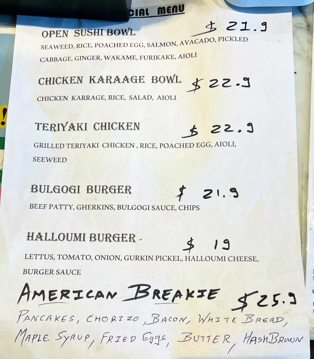 Menu, Caffe Cherry Beans