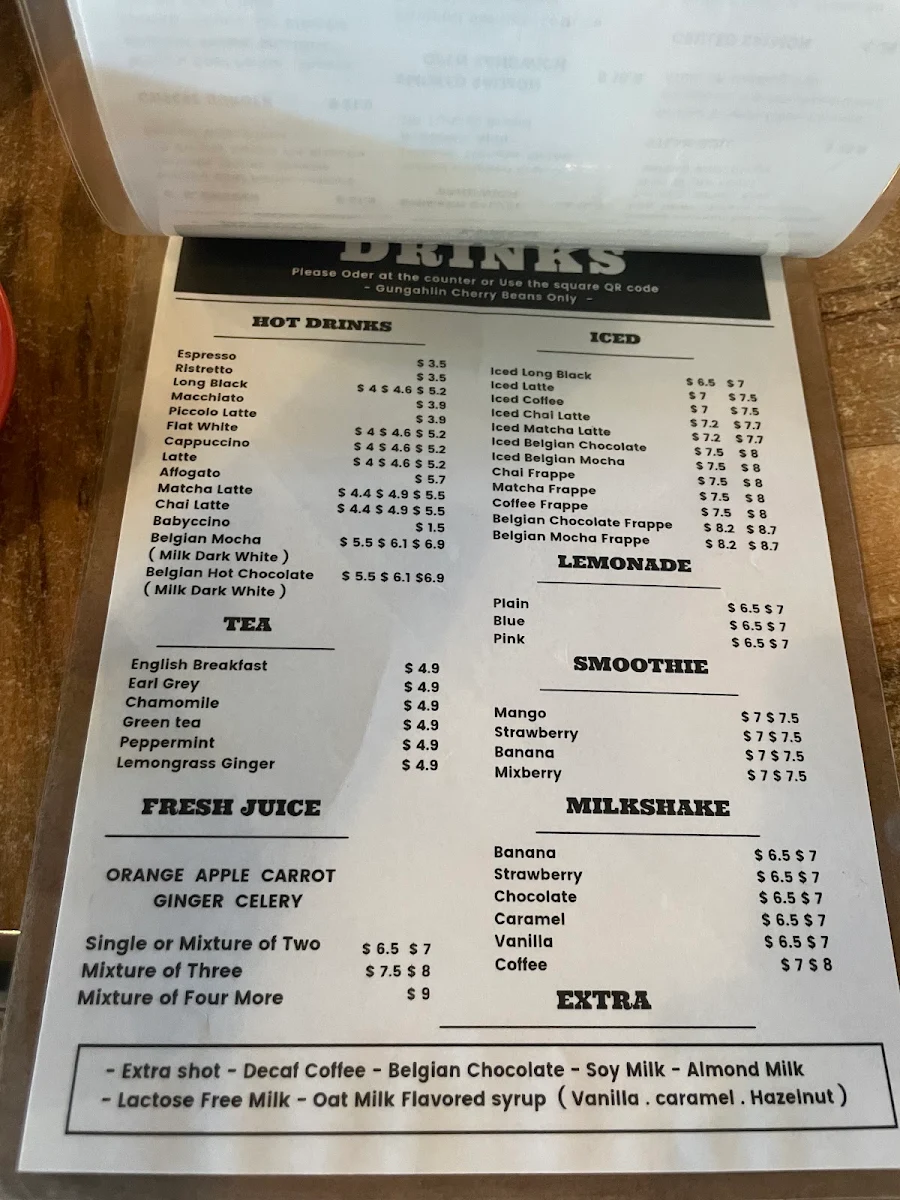 Menu, Caffe Cherry Beans