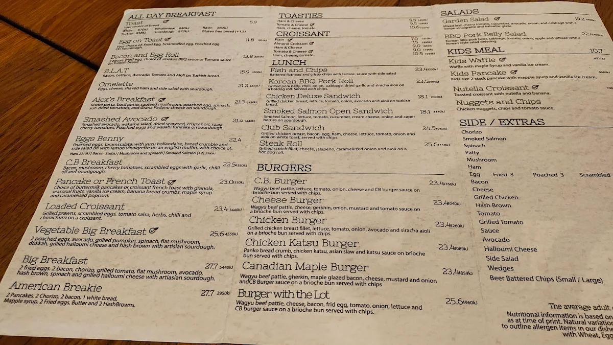 Menu, Caffe Cherry Beans
