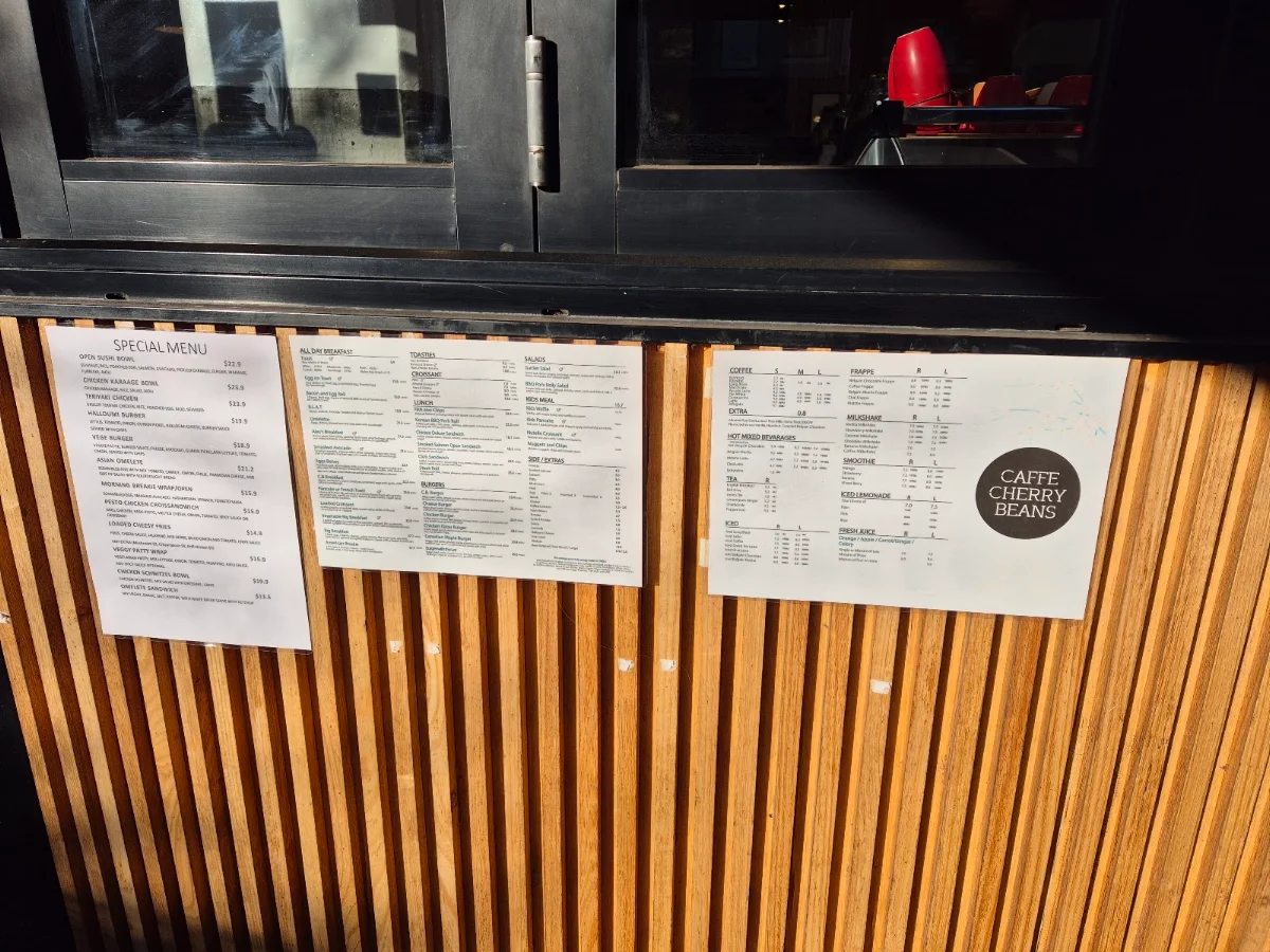 Menu, Caffe Cherry Beans
