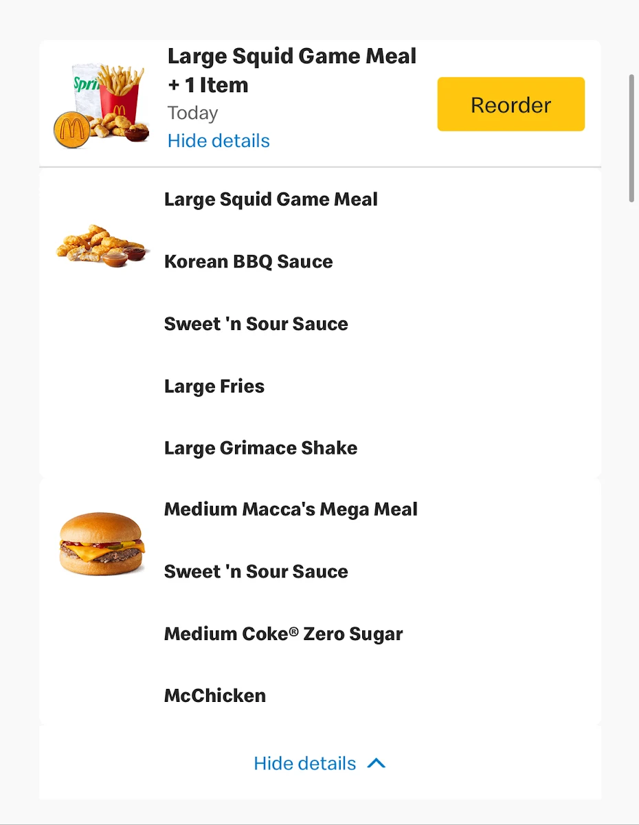 Menu, McDonald's Weston