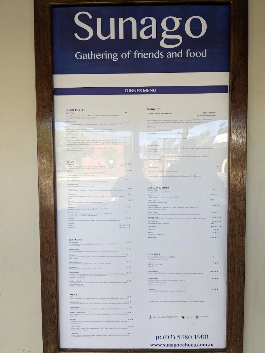 Menu, Sunago