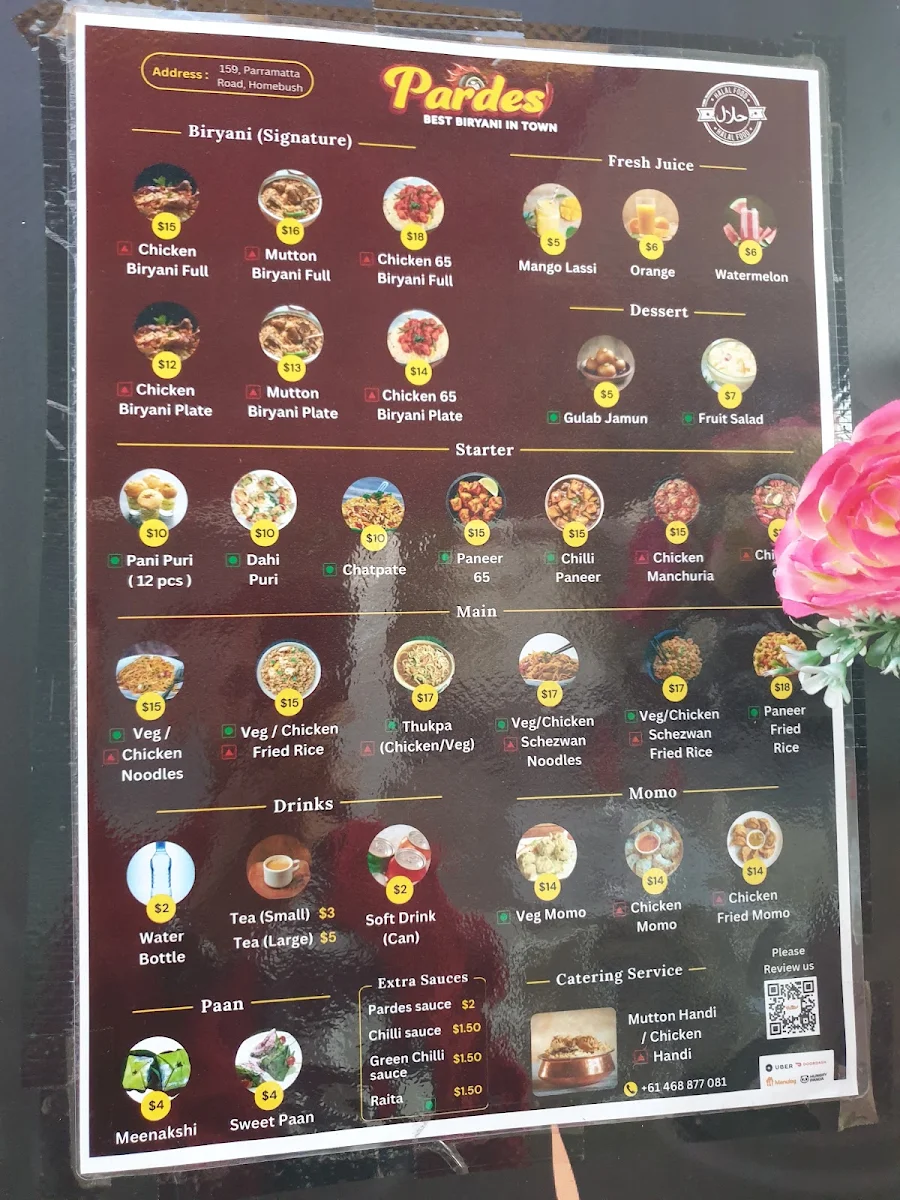 Menu, Pardes Food On Wheels