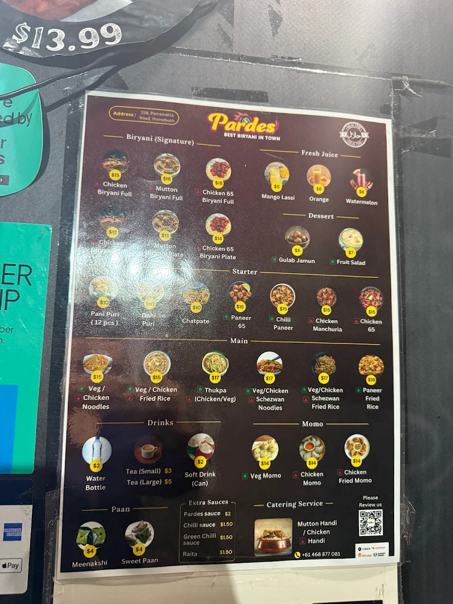 Menu, Pardes Food On Wheels