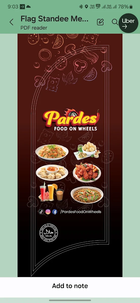 Menu, Pardes Food On Wheels