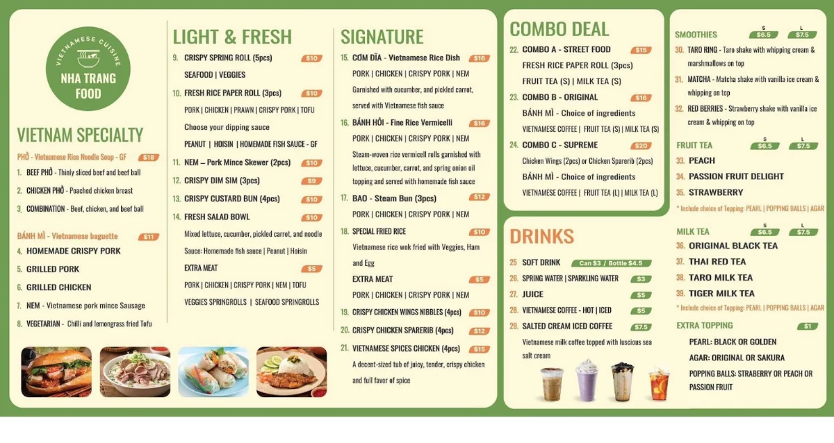 Menu, Nha Trang Food