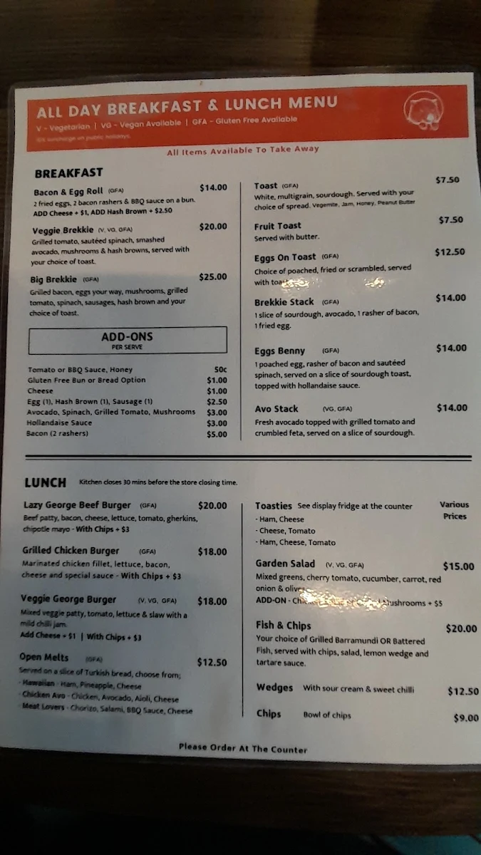 Menu, Lazy George Cafe Marulan