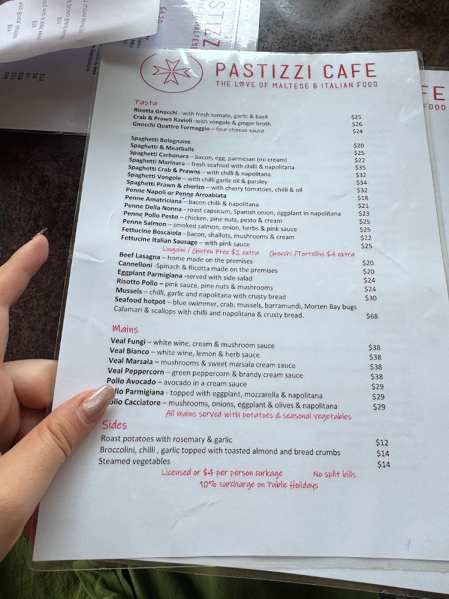 Menu, Pastizzi Cafe - North King Street