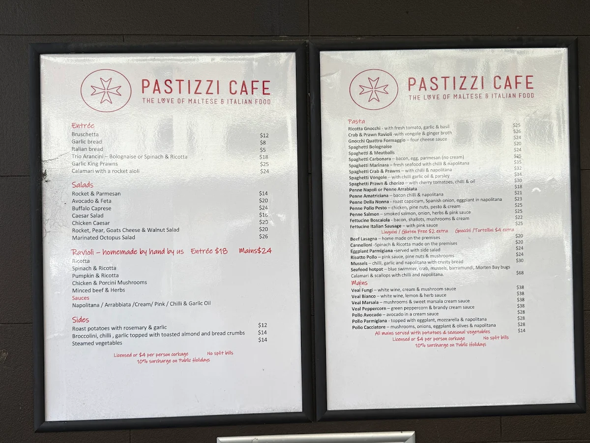 Menu, Pastizzi Cafe - North King Street